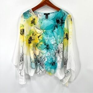 ALFANI PETITE Woman's Layered Tank & Blouse Floral Asymmetrical Sleeve Size PM